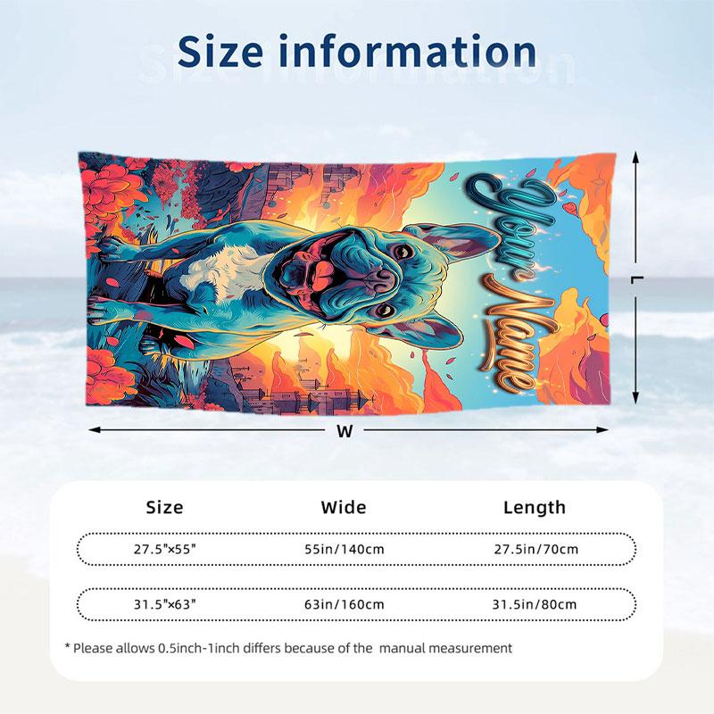 Dog Theme Beach Towel Personalized Custom Name & Text Soft Quick Dry Beach Towel for Swimming Travel