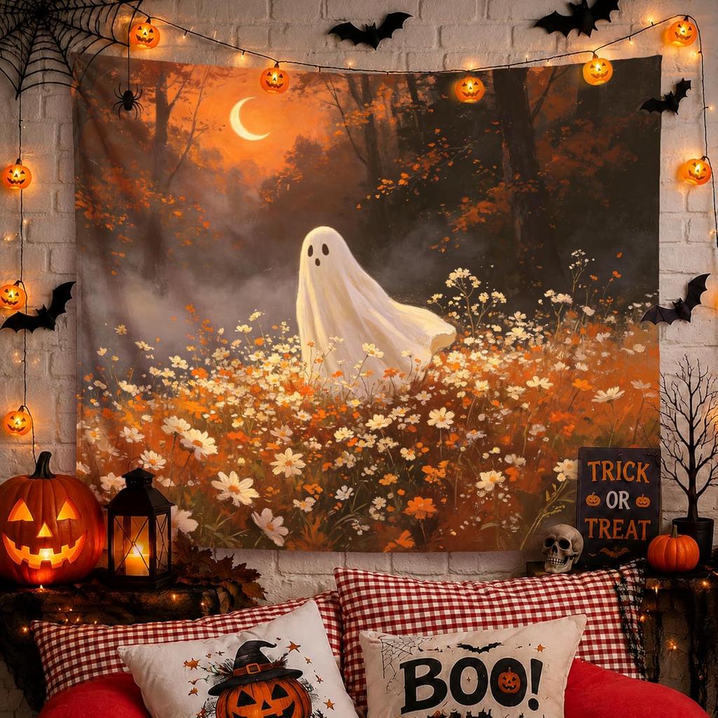 Halloween Ghost Tapestry Wall Hanging Autumn Fall Pumpkin Scary Decor Backdrop Spooky Party Room Decoration