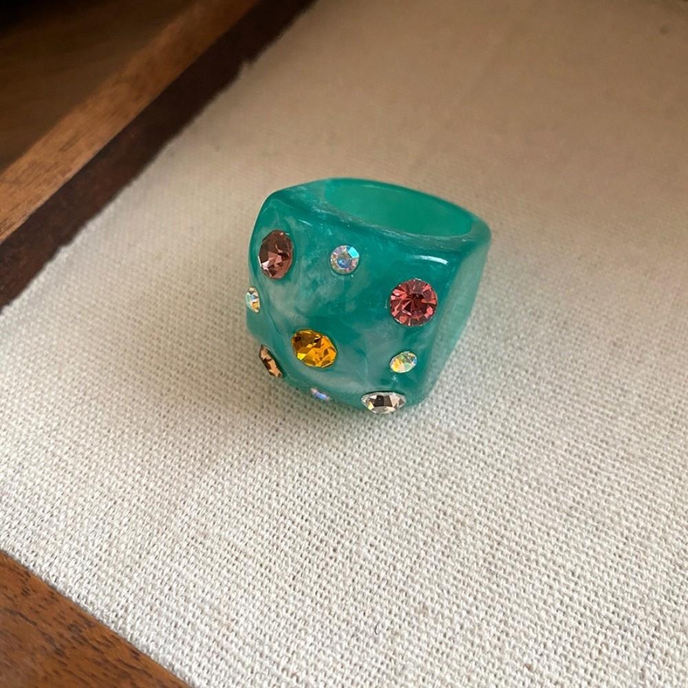 Геометрическое кольцо конфетного цвета Корейский стиль Большое однотонное кольцо-купол Кольцо из смолы со стразами Ювелирные изделия Подарки