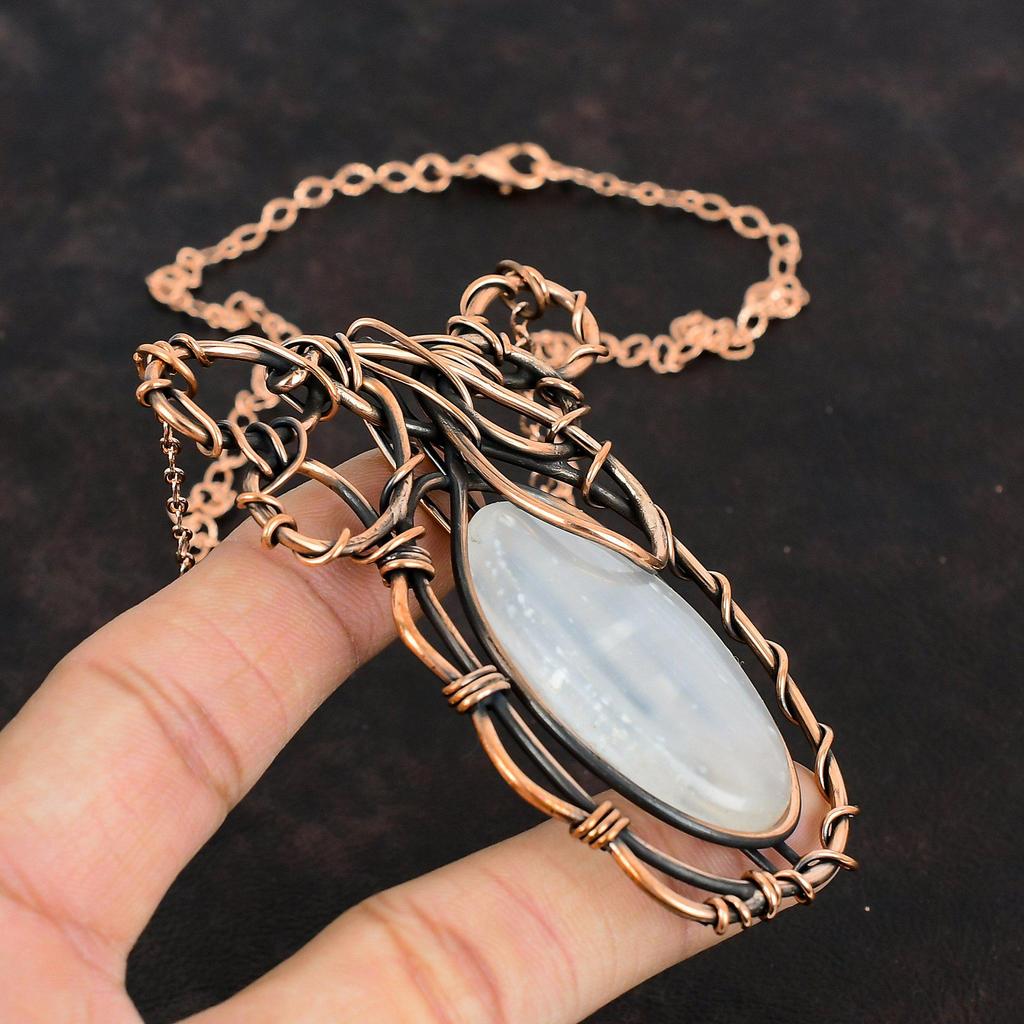 Селенитовое ожерелье, медная проволока, обернутая регулируемой цепочкой, медное ювелирное изделие ручной работы, ожерелье с драгоценными камнями, подарки для друга, ювелирные изделия из проволочной обмотки
