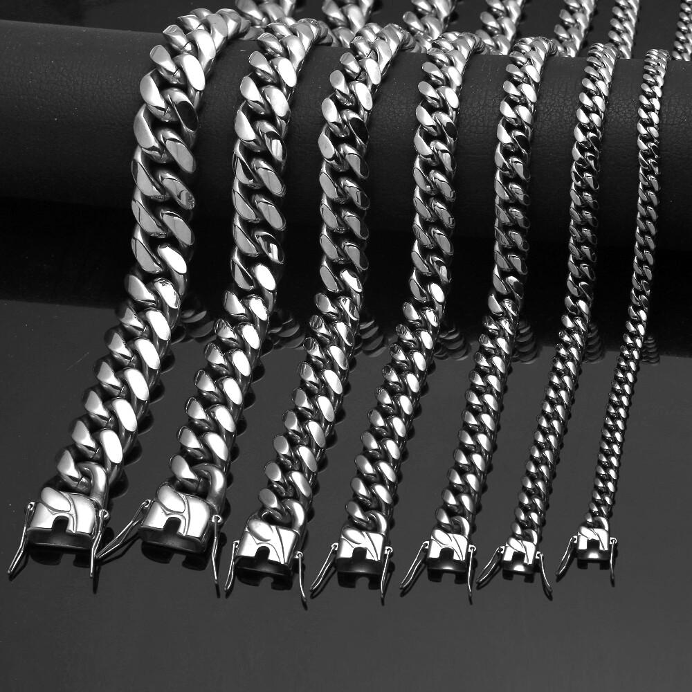 6-18 мм Тяжелая Женская Мужская Цепь Miami Cuban Link Серебристая Нержавеющая Сталь Ожерелье