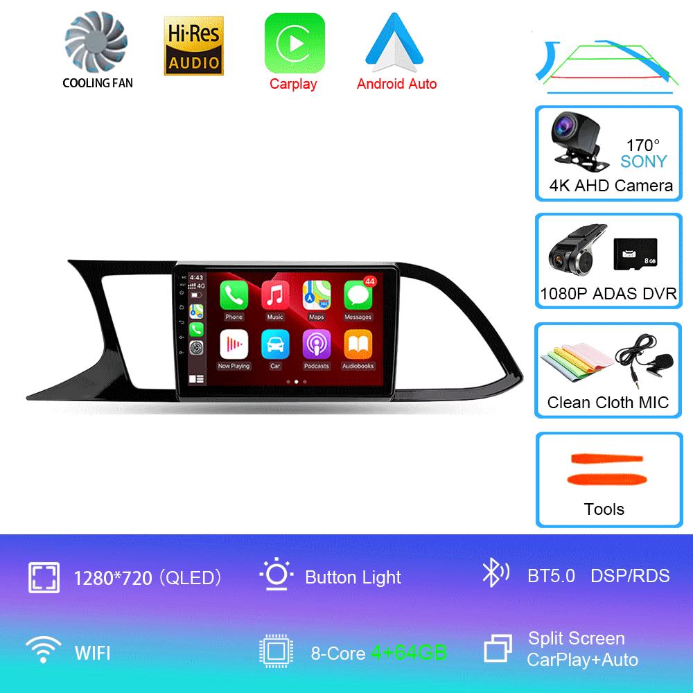 Автомобильное радио Android 14 Carplay для Seat Leon 3 2012 2013 2014 2015 - 2020 Навигация GPS Мультимедийный проигрыватель стерео Wi-Fi+4G Auto BT