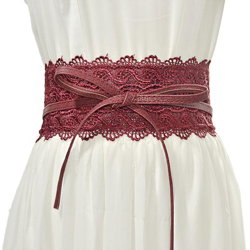 Mary European and American Ladies Multi-Color Optional Wide Waist Seal Lace Decoration Wide Belt Women's Leather
