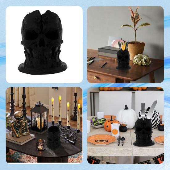 Подставка для ручек в виде черепа, маленькая, пластиковая, органайзер для кистей для макияжа в виде черепа, готический стакан для хранения на столе для дома, офиса, декор на Хэллоуин
