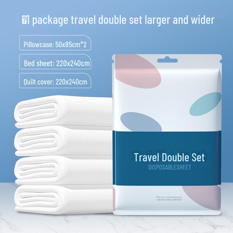 Одноразовый набор из четырех предметов с принтом: Простыня, пододеяльник, наволочка — удобные для путешествий, гигиеничные постельные принадлежности для отелей и путешествий