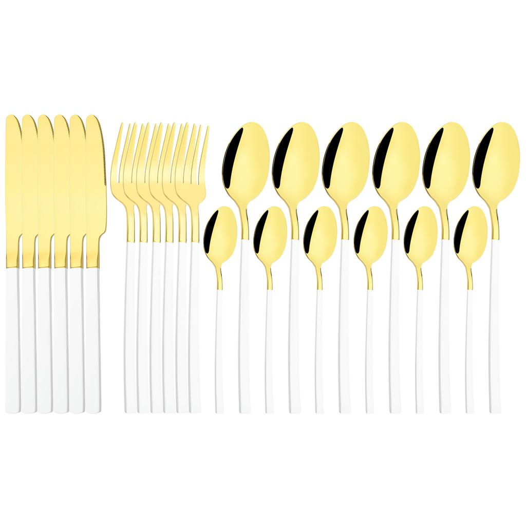 Western 24Pcs Black Gold Dinnerware Set Luxury Knives Fork Tea Spoon Cutlery Set Stainless Steel Flatware Tableware Kitchen Silverware