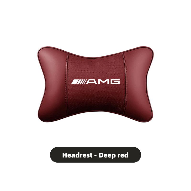 IXEA6 Car Seat Leather Headrest Lumbar Support Cushion Tire Valve Cap For Mercedes Benz AMG E S C A B Class GLE GLS CLA CLE GLC CLS