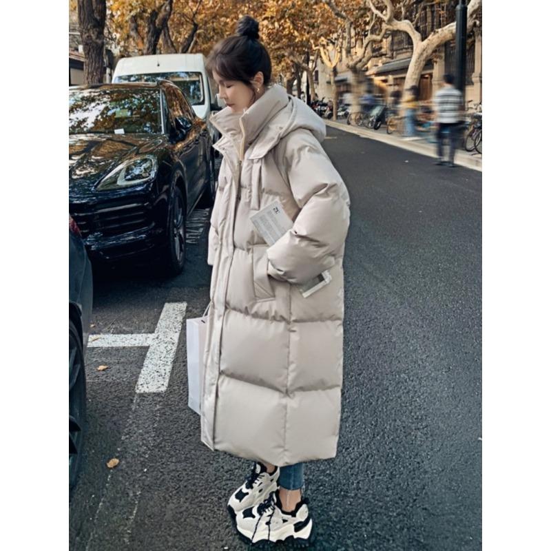 Зимняя повседневная куртка-хлеб, супер длинная куртка-парка, женская верхняя одежда большого размера, теплое толстое однотонное пуховое пальто, хлопковая куртка, женская средней длины, свободный крой