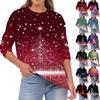 Women's Fashion Casual Christmas Print Round Neck Solid Color Long Sleeve Top