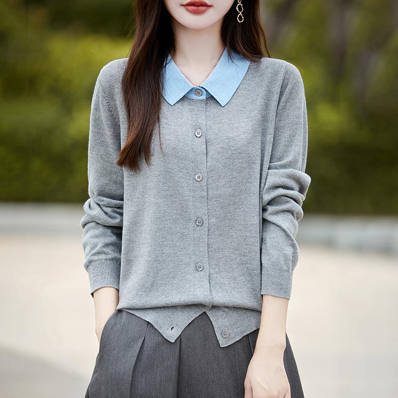 Женский кашемировый кардиган Qinghe кашемир 50% шерсть 50% шелк Женский осенне-зимний кашемировый кардиган мягкий и теплый