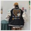 Women's 2023 Retro American Embroidered Baseball Jacket - Loose Cotton Coat for Spring and Autumn