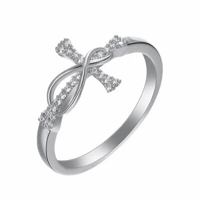 Women's ring with a niche cross design inlaid with zircon, suitable for the index finger, versatile plain band ring