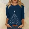 Рубашки с рукавом 3/4 для женщин Милые рождественские принты Графические футболки Блузки Повседневные Большие размеры Базовые топы Пуловеры