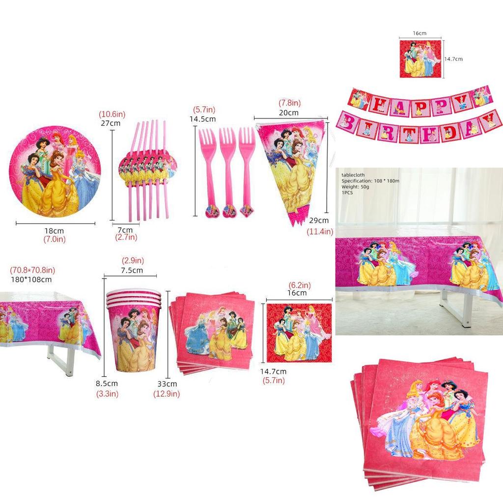 Magical Princess Snow White Bella Jasmine Party Supplies For Girls Birthday Celebration