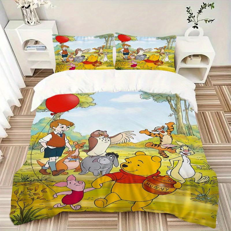 3pcs Winnie the Pooh and Friends Print Bedding Set (1 Cover + 2 Pillowcases, Without Inserts), This Printed Bedding Set is Soft and Comfortable,