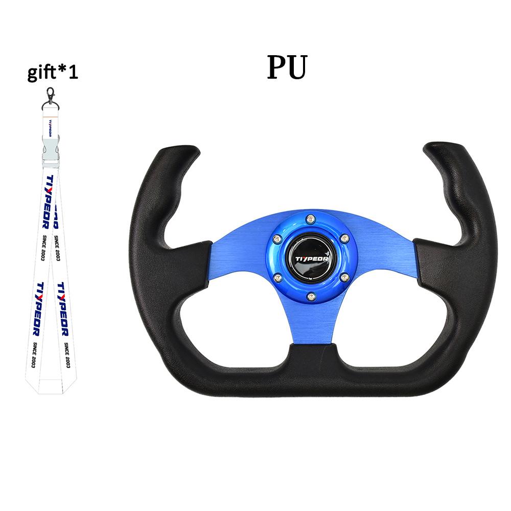TIYPEOR D-shaped Opening Racing Steering Wheels Black And Red Leather Sports Classic Steering Wheel with Black Spoke