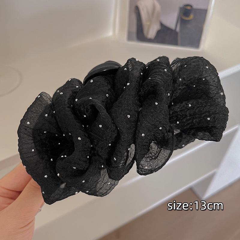 Seersucker Hair Claw for Women Fabric Shiny Hair Bow Polka Dot Hair Accessories Big Bow Hairpin