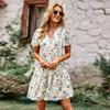 Spring Summer Fashion Women V Neck Short Sleeve Loose Chic Floral Printed Dress