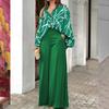 Women's Casual Set Loose Lapel Button Shirt High Waisted Wide Leg Pants With Pockets Two Piece Set