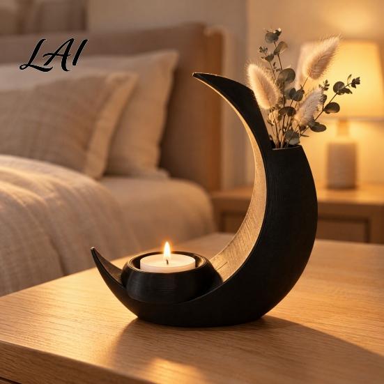 Functional Candle Holder Vase 3D Printed Crescent Moon Holder Modern Minimalist Vase Unique Handmade Crafts Multifunctional Desktop Ornament