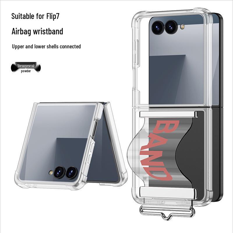 Прозрачный защитный чехол Samsung Galaxy Z Flip7 с подушкой безопасности и ремешком на запястье