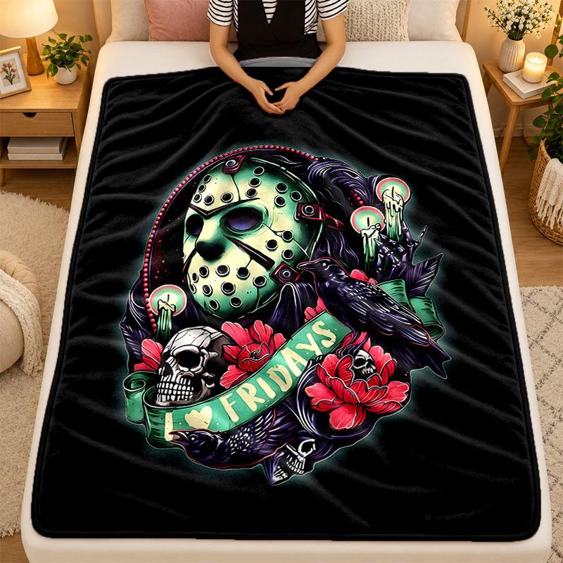 Flannel BlanketHorror Movies Warm Soft Throw Blanket for Indoor Sofa Bed Living Room Use