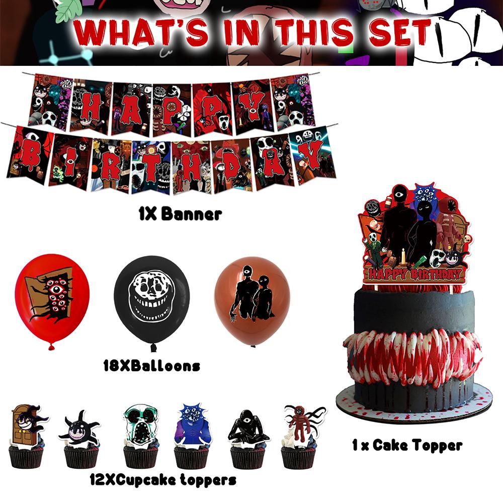 32 шт. Украшения для вечеринки Roblox Doors включают топпер для торта, баннер, воздушные шары