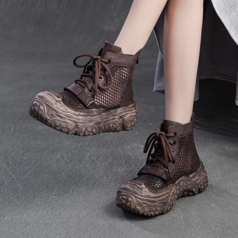 Johnature Дышащие сетчатые ретро-ботинки с вырезами, удобные и универсальные женские туфли на плоской платформе