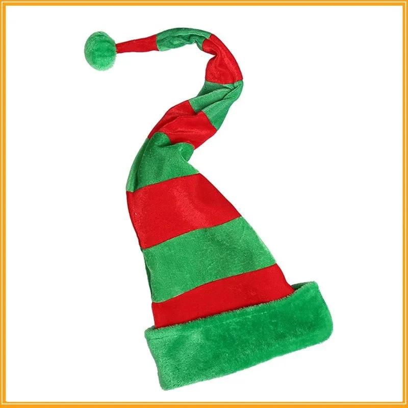 1 шт. Взрослая красно-белая полосатая бархатная рождественская шапка Карнавальная шапка костюма эльфа на Хэллоуин с фетровой подкладкой для вечеринки, фотобудки
