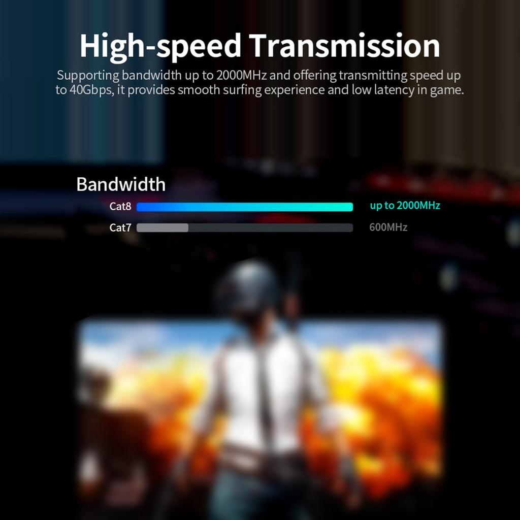 Кабель Ethernet Cat8 Высокоскоростной сетевой кабель 40 Гбит/с 2000 МГц Экранированная витая пара Позолоченный интерфейс RJ45 Черный 3 м