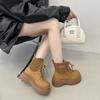 British Big-headed Martin Boots Women's 2025 Autumn New Thick-soled Heightening Short Tooling Boots, Thin Rhubarb Boots