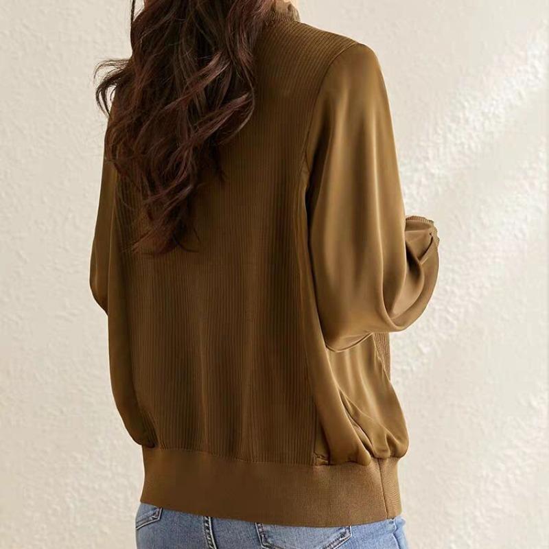 Женская футболка с V-образным вырезом и длинными рукавами, новая осенняя свободная футболка с кружевной трикотажной подкладкой и рубашкой-темпераментом внутри