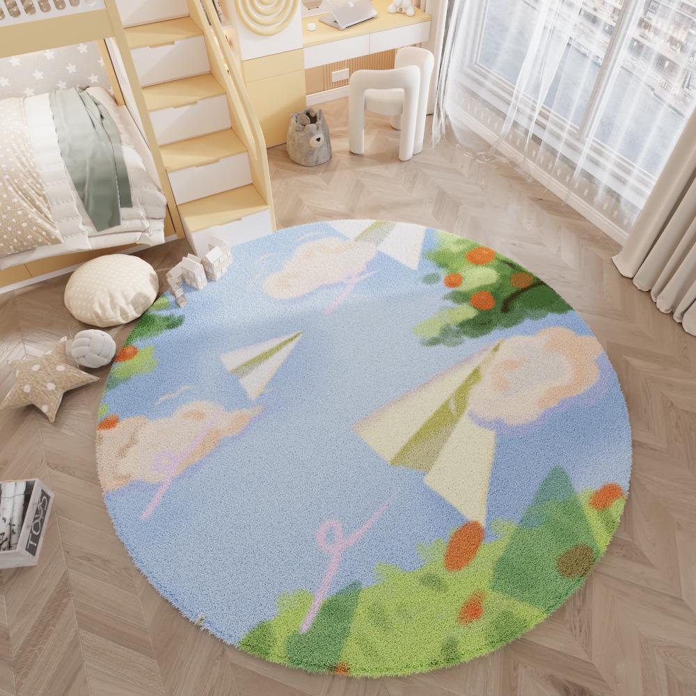Круглый ковер с рисунком в скандинавском стиле для гостиной, кабинета или спальни – детский коврик для журнального столика и прикроватный коврик