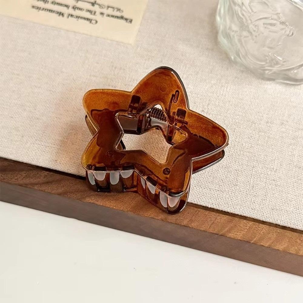 Plastic Star Hair Claw Clip Hollow Hair Accessories Vintage Coffee Hairpin For Women Girls