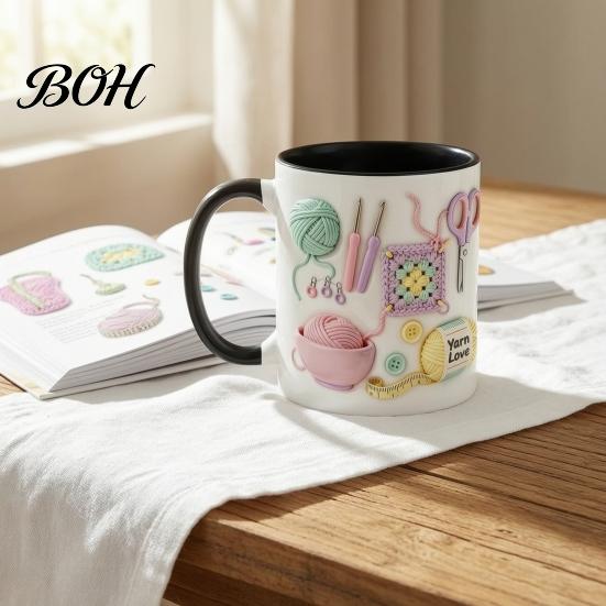 Ceramic Mug Mug, with 3D Knitting Pattern Design, Large Capacity Microwave Safe Practical Coffee Durable Tea Cup, for Craft Lovers Kitchen Bar