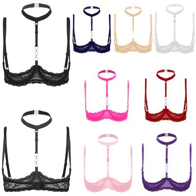 Женские сексуальные прозрачные кружевные бюстгальтеры пуш-ап на косточках с лямкой на шее и круглым вырезом 1/4 чашки