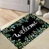 Botanical Welcome Carpet Mat Rug Nature Inspired  Fresh Home Decoration with Black Green Tone for Entryway Living Room