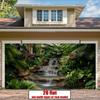 2D Garden Waterfall Backdrop, Tropical Plants & Cascading Waterfall Background Cloth
