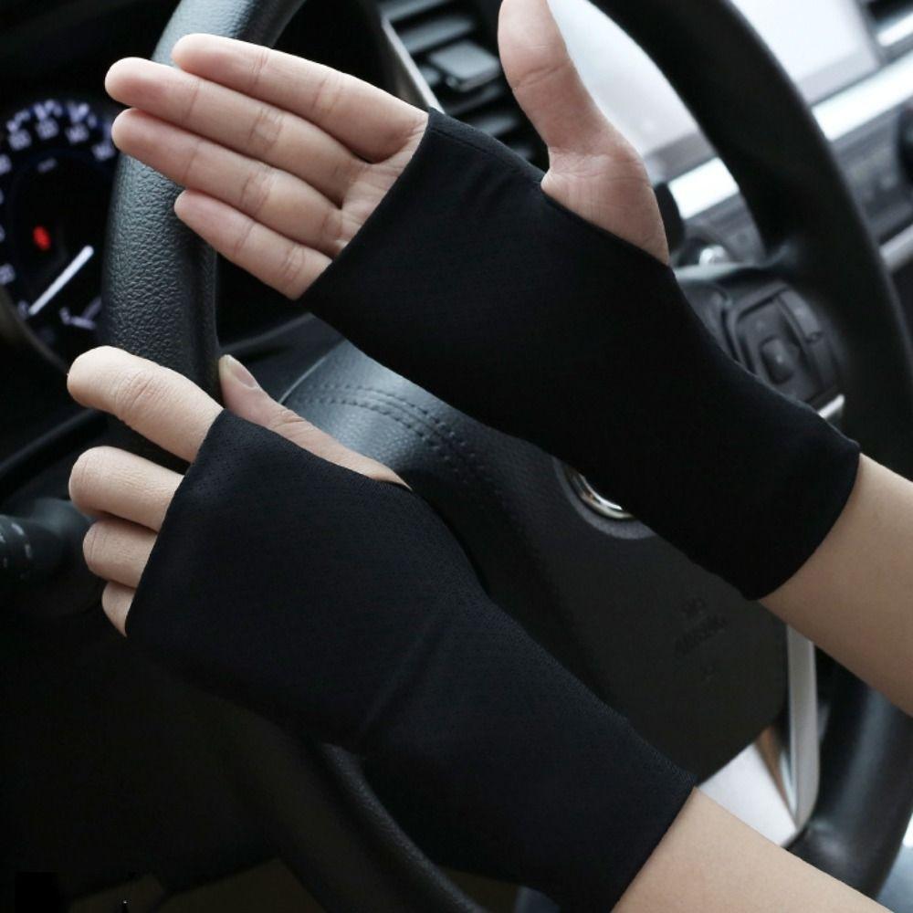 Тонкие перчатки-митенки от солнца с половиной пальцев, однотонные, из ледяного шелка, перчатки без пальцев для вождения