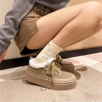 Модные Элегантные На Среднем Каблуке Тренд 2024 Женская Обувь Шнурки Шнуровка Меховые Ботинки Противоскользящие Плюс Теплые Весенние Зимние Снежные Ботинки для Женщин