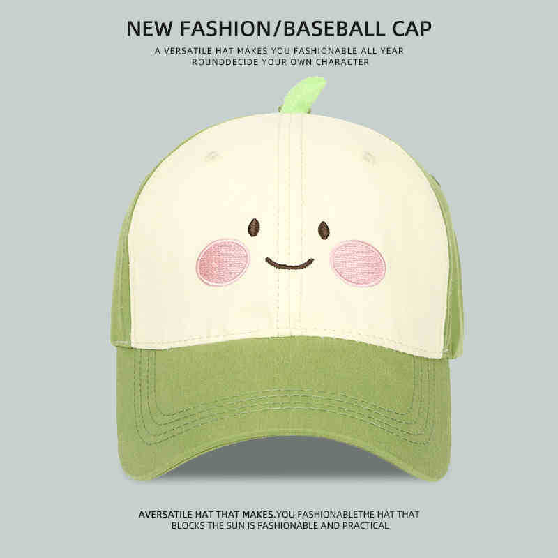 Fashion Hat sweet and cute cartoon embroidered dopamine baseball cap, wide-brim deep top large head cover, sun-protective baseball cap