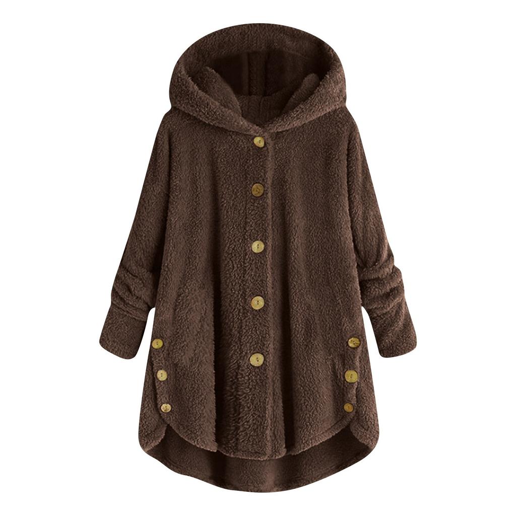 Женские плюшевые топы с пуговицами больших размеров, свободный кардиган, шерстяное пальто с капюшоном, зимняя куртка