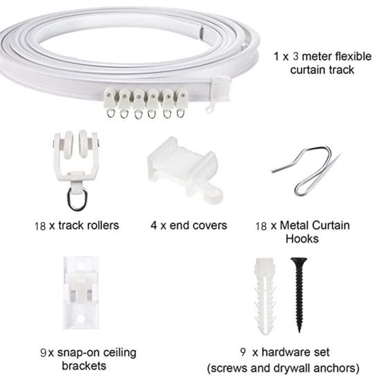 Ceiling Curtain Track Easy Installation Universal Curved Heavy-Duty Flexible Bendable Sliding Curtain Rail System Room Divider Kit