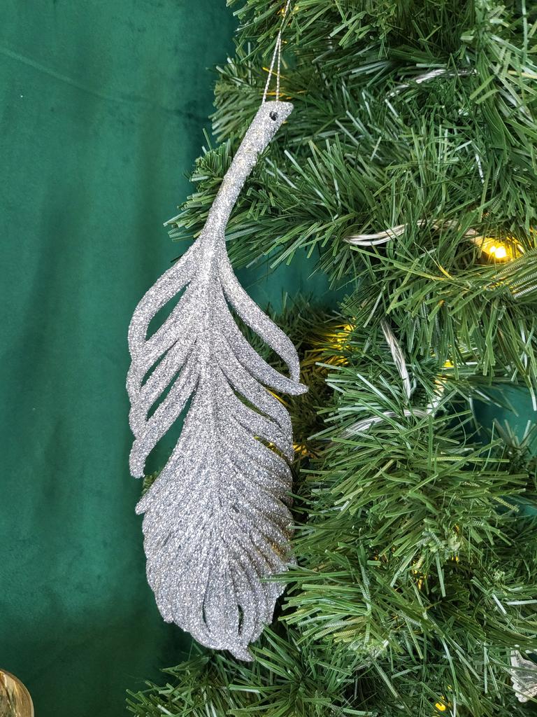 Silver Glitter Feather Pendant
