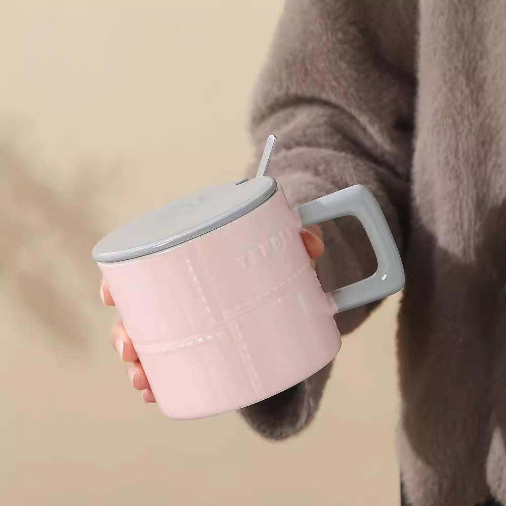 Creative and Simple Mugs Macaron Color Blocking Ceramic Cups High Appearance Level  InS Style Couple Coffee Cups and Souvenir Cups