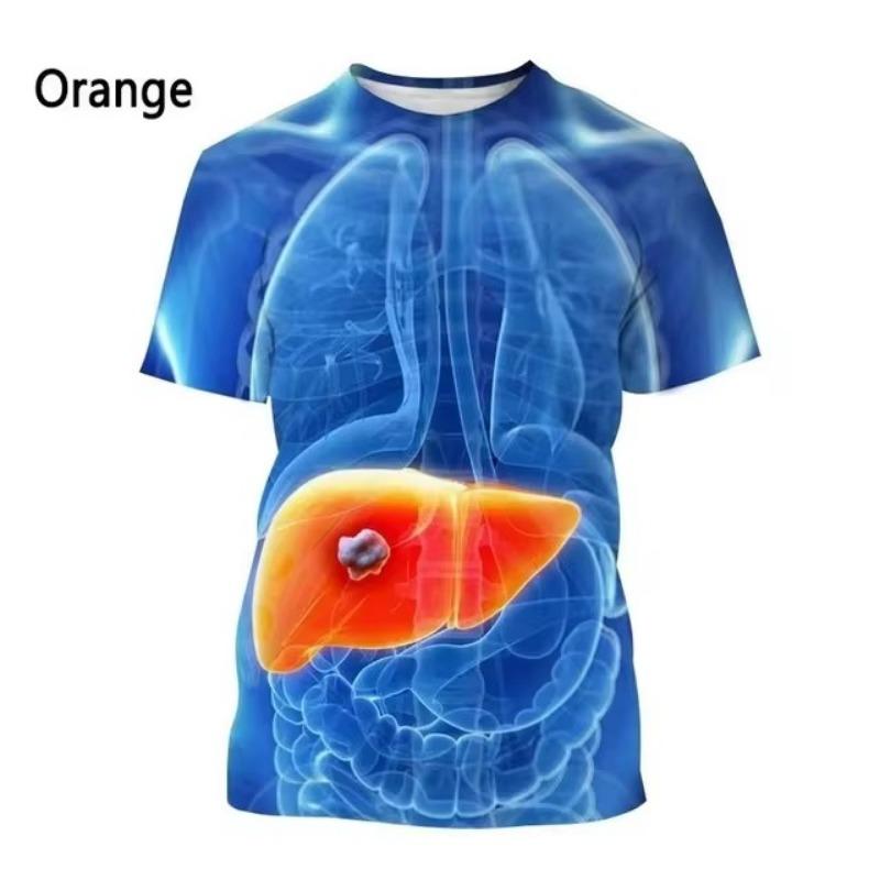 Fashion New Printing Human Organs and Bones Men's T-shirt Casual Short Sleeved Round Neck Harajuku Large Comfortable