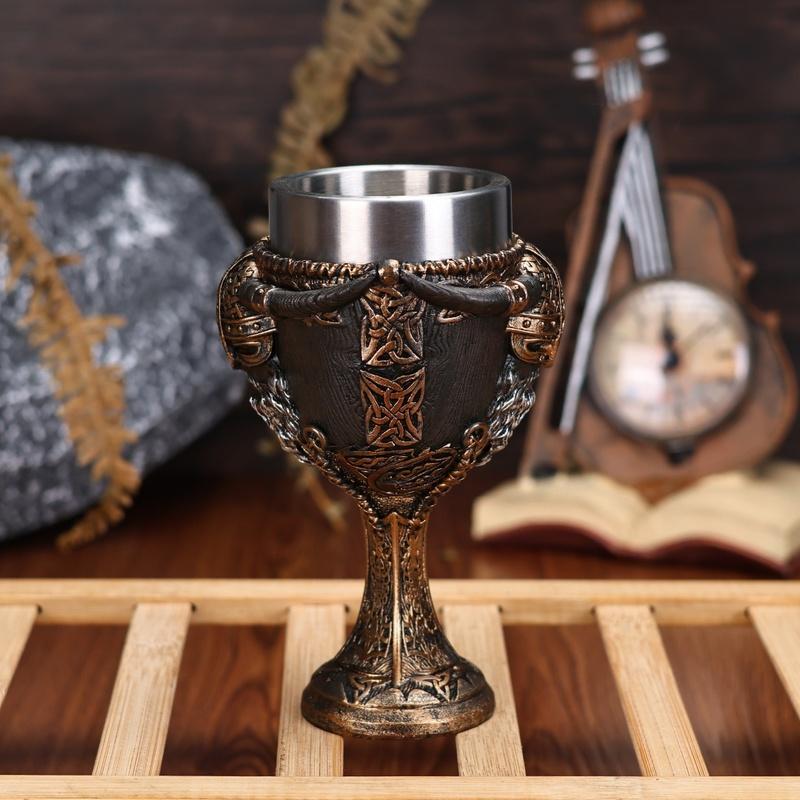 2026 Viking Ship Drakkar Fly Dragon Skull Goblet Stainless Steel Insert Halloween Wine Glass Retro Skull Chalice Cup Shot Glass
