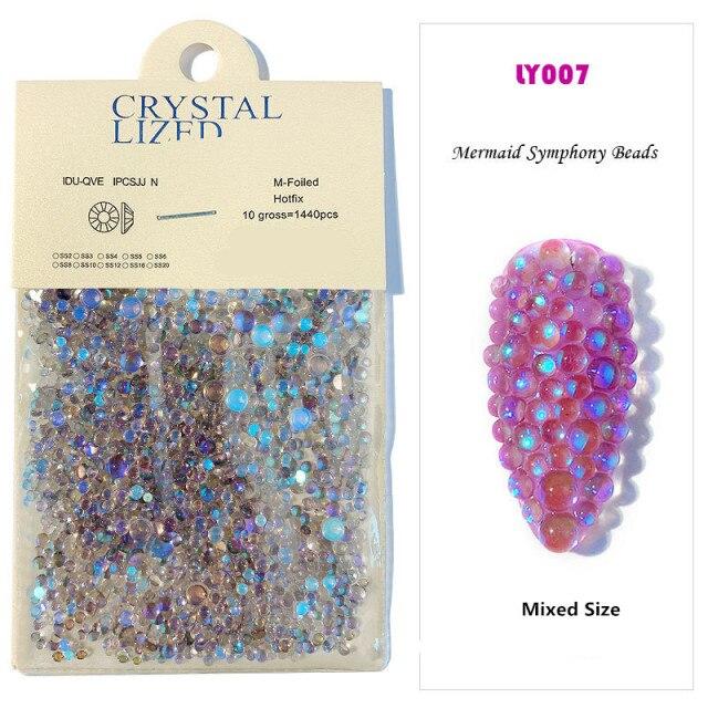 1440 шт., бусины с плоской поверхностью, стразы Авроры для ногтей, разные размеры, симфония Русалки, радужные драгоценные камни, жемчужные камни, украшения для дизайна ногтей
