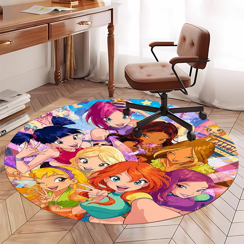 Winx Club Printed Round Rug Carpet Chair Rug Area Rug Entryway Doormats,for Office Chair Living Room Bedroom Kitchen Room.