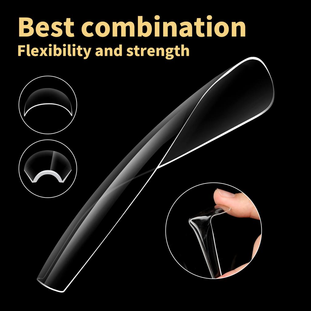 Удлиненные французские ногти, 180 шт., в коробке 5Xl, супер длинные, бесследные, накладные ногти, половинные наклейки, полный, накладной нейл-арт